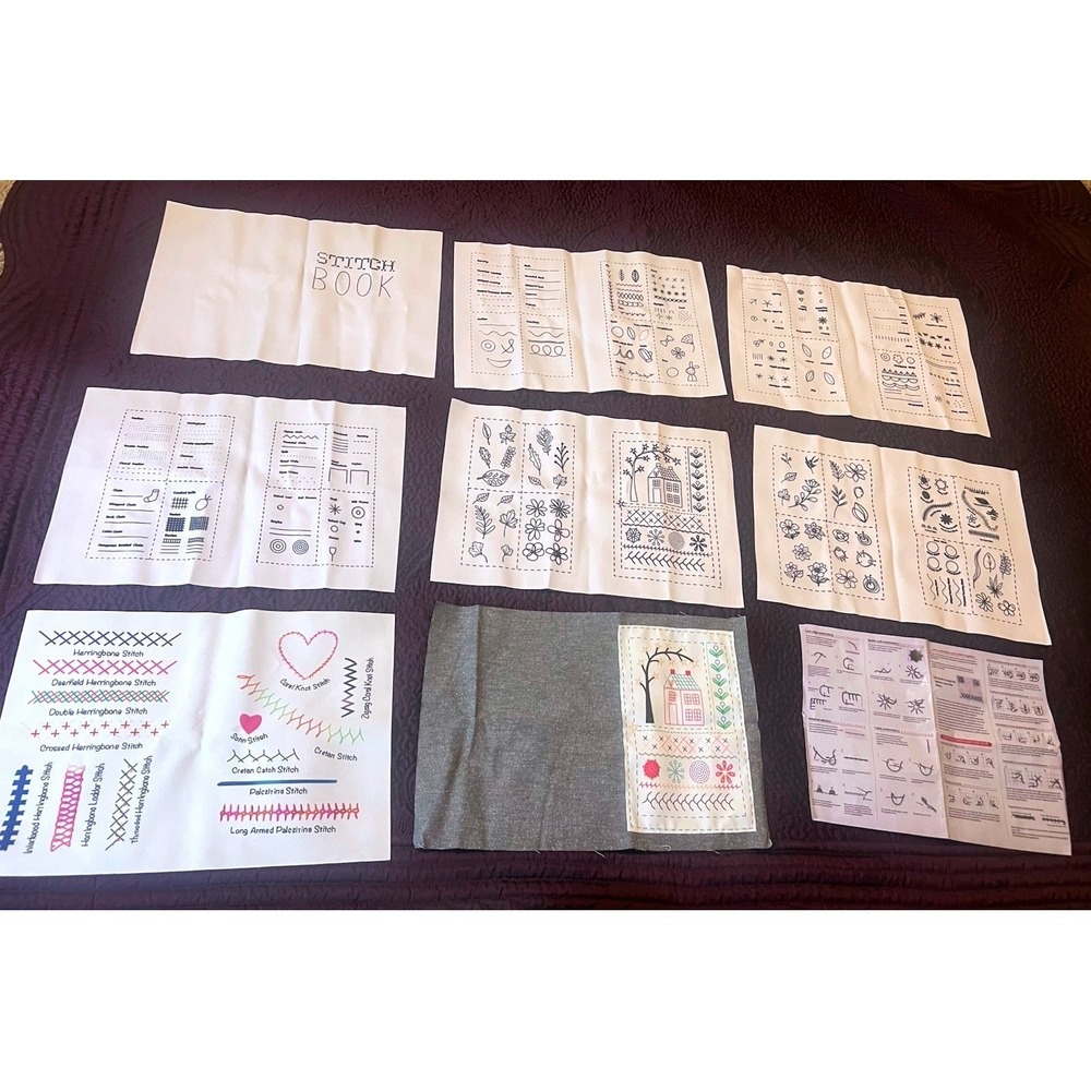 Embroidery Stitch Book Kit Beginner Sampler Printed Fabric Pages Instructions